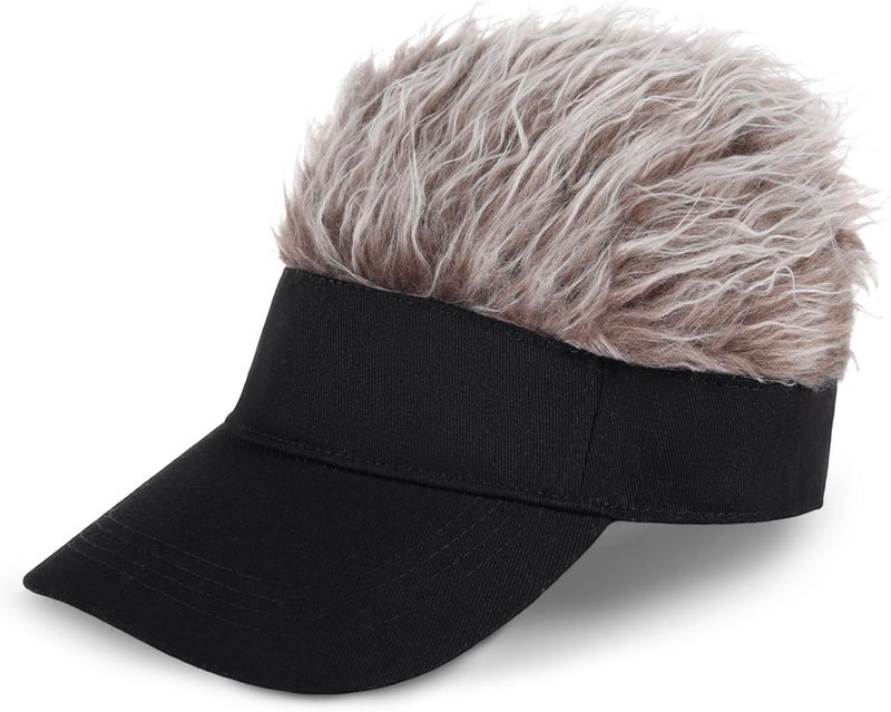 Regilt Men’s Visor Hat with Hair Funny Spiked Hair Wig Hat Novelty Adjustable Baseball Cap - Image 1